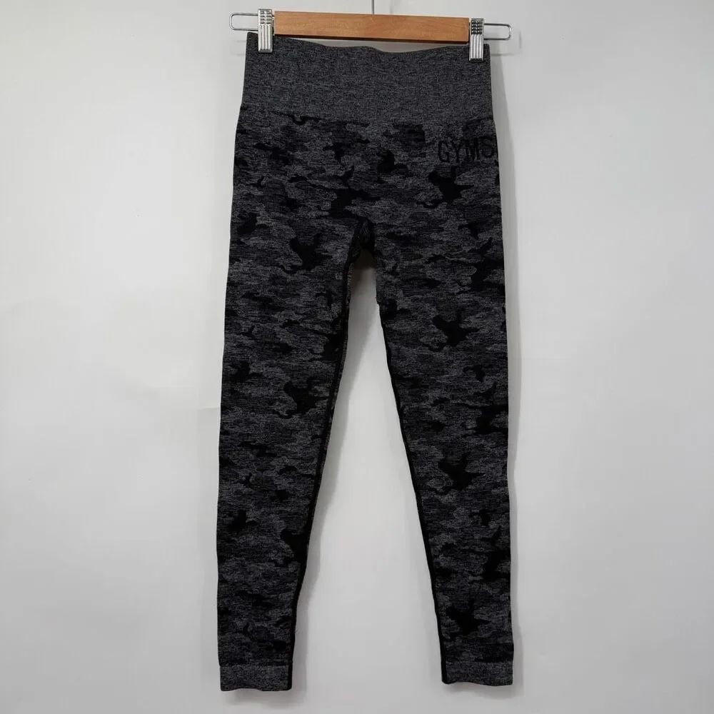 Gymshark Black & Gray Stretch High Waist Adapt Camo Seamless Leggings Size Small